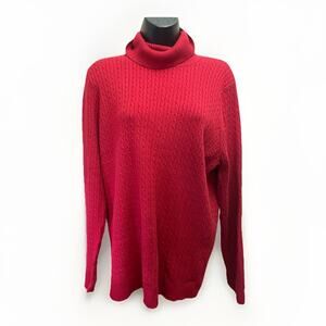 Jeanne Pierre Women’s 1X Red Cable Knit Turtleneck Sweater Plus Size Pullover